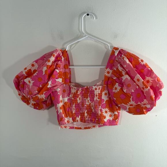 Collective The Label Pink Orange Floral Puff Sleeve Top Mini Skirt Set 0 Petite - Picture 13 of 13
